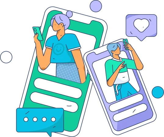 Girl and boy talking on social media using mobile  Illustration