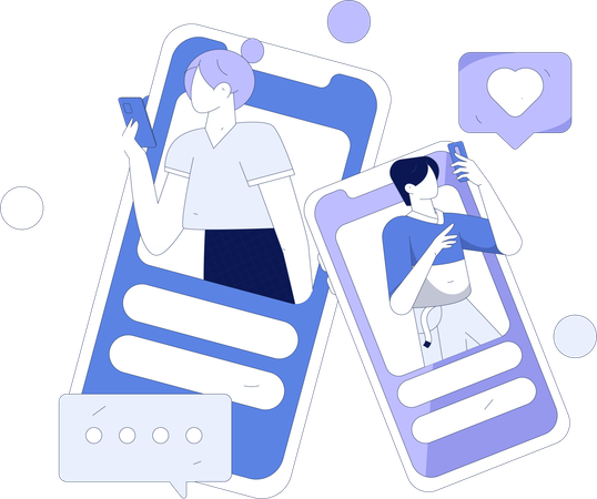 Girl and boy talking on social media using mobile  Illustration