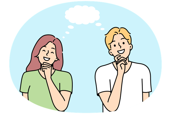 Girl and boy think about something together  Illustration