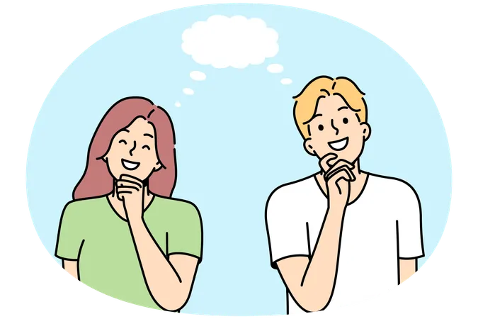 Girl and boy think about something together  Illustration