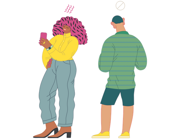 Girl and boy waiting in queue Illustration