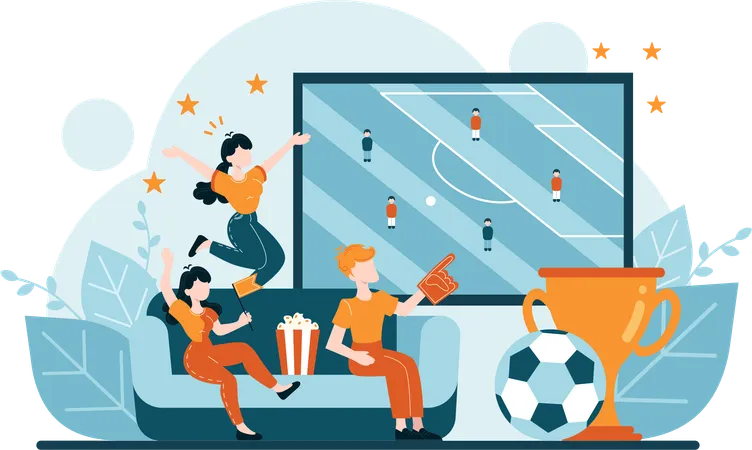 Girl and boy watching football match  Illustration