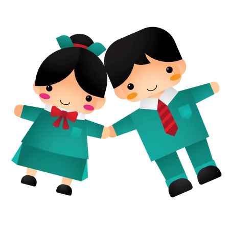 Girl and boy wearing green dress  Illustration