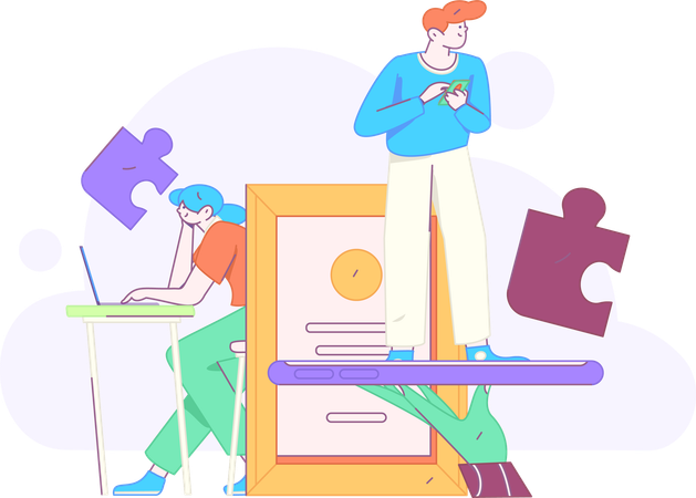 Girl and boy working for business solution  Illustration