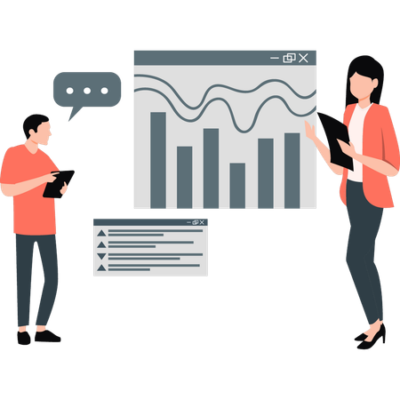 Girl and boy working on analysis chart  Illustration