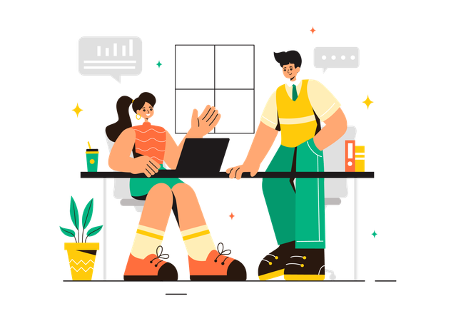 Girl and boy working on business analysis  Illustration
