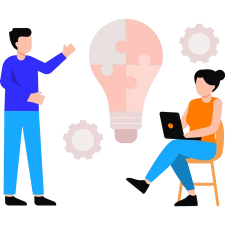 Girl and boy working on business strategy  Illustration