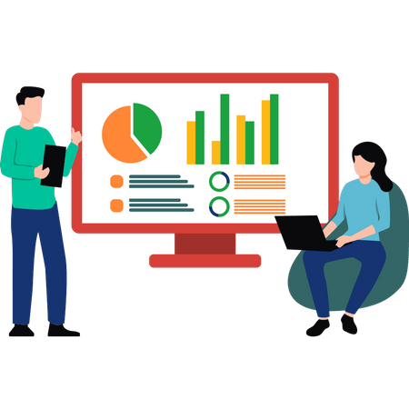 Girl and boy working on data analysis  Illustration