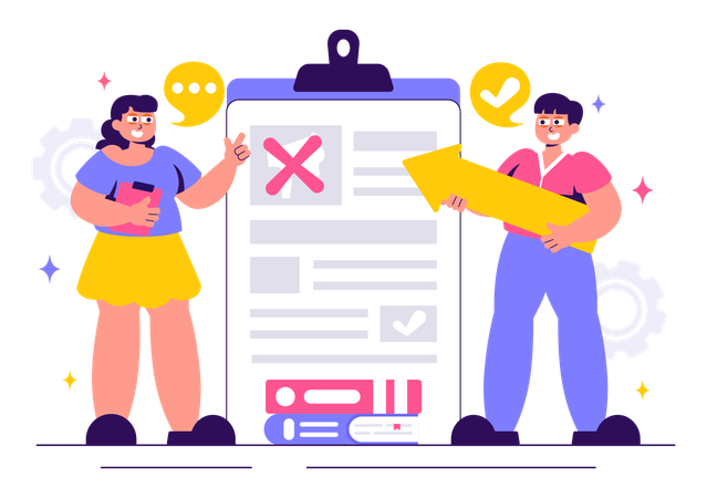 Girl and boy working on fact or myths  Illustration