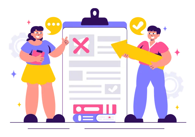 Girl and boy working on fact or myths  Illustration