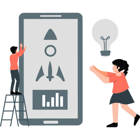 Girl and boy working on online startup  Illustration