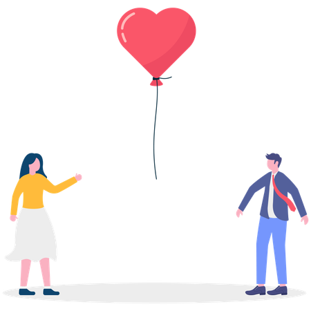 Girl and businessman watching heart shape balloon  Illustration