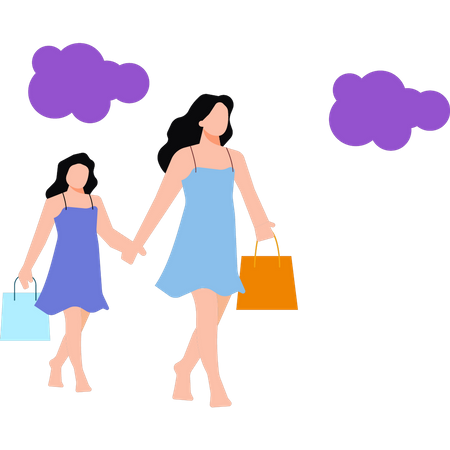 Girl and daughter are walking  Illustration