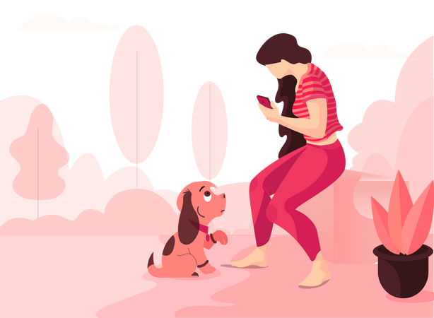 Girl and Dog sitting together Illustration