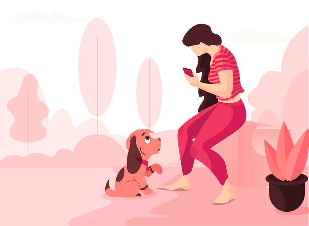 Girl and Dog sitting together  Illustration