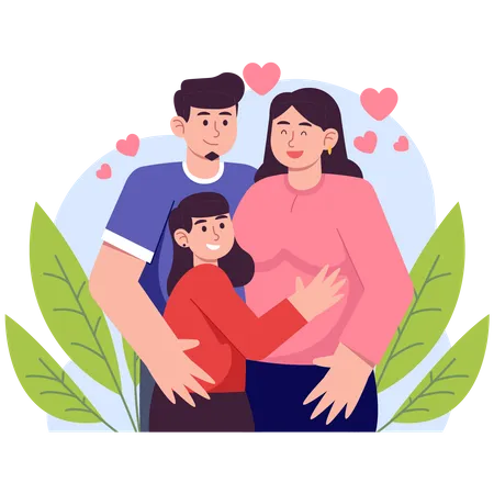Girl And Happy Parents Illustration