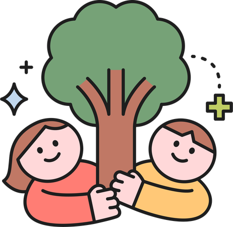 Girl and man caring tree  Illustration