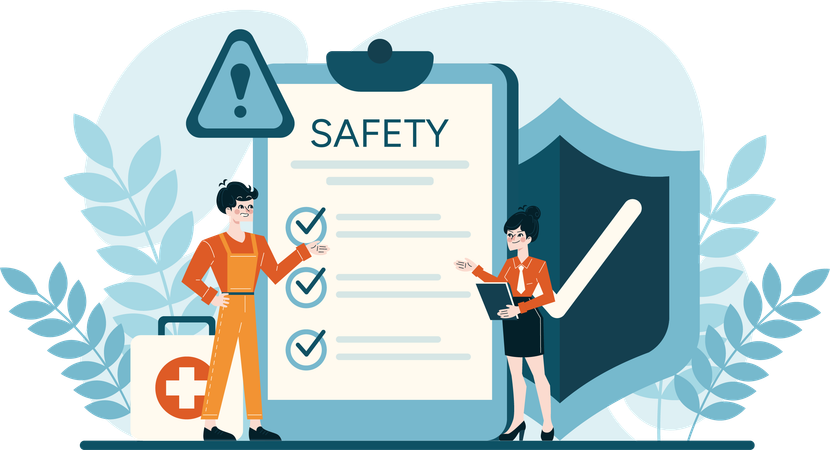 Girl and man checking safety policy  Illustration