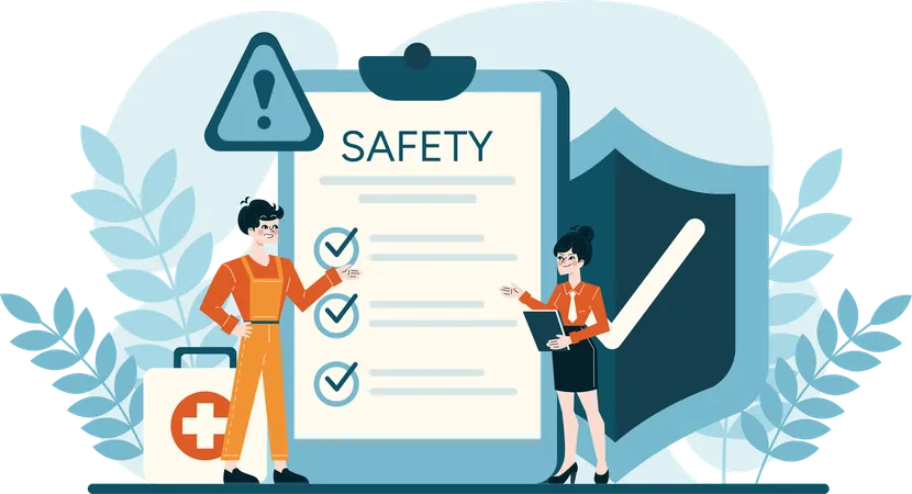 Girl and man checking safety policy  Illustration