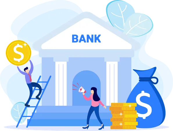 Girl and man doing bank investment  Illustration