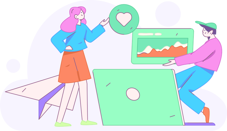 Girl and man doing business analysis  Illustration