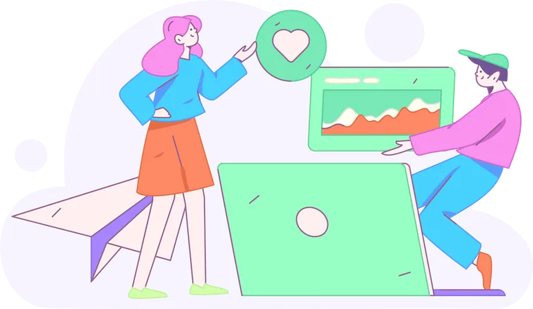 Girl and man doing business analysis  Illustration