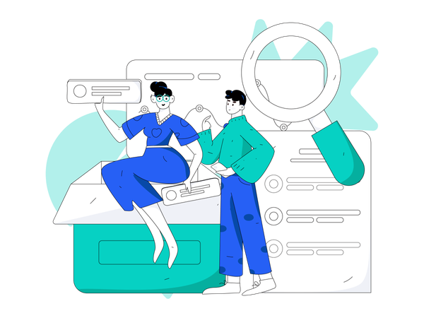 Girl and man doing business research  Illustration