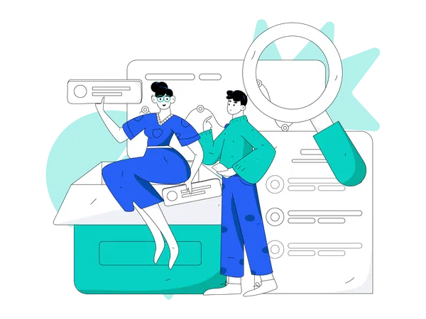 Girl and man doing business research  Illustration