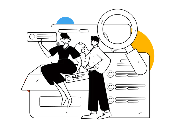 Girl and man doing business research  Illustration