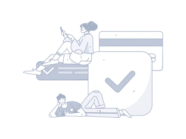 Girl and man doing card payment successfully  Illustration