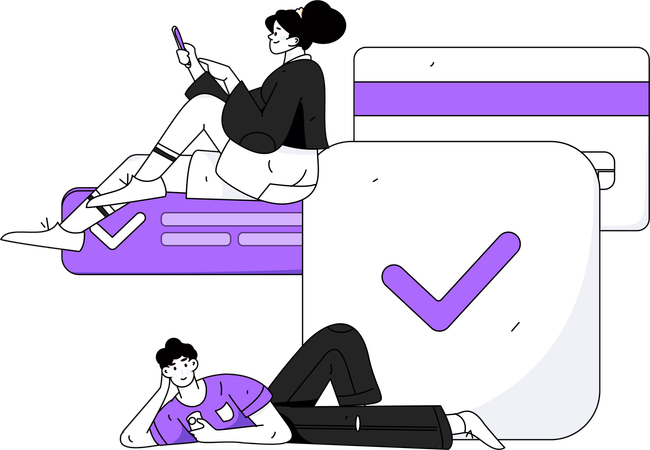 Girl and man doing card payment successfully  Illustration