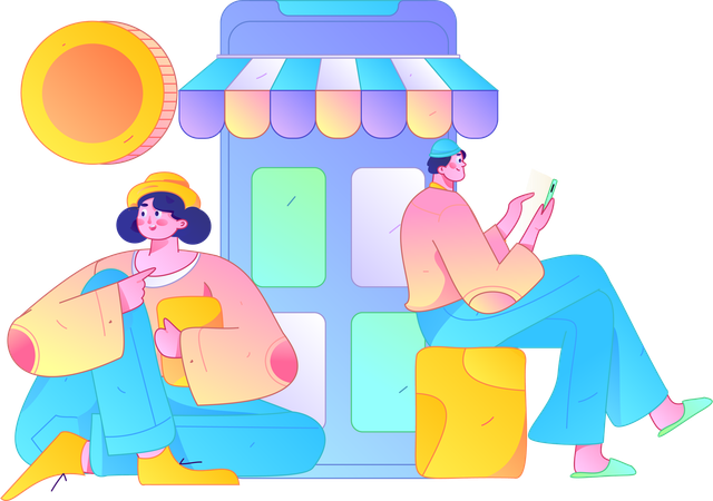 Girl and man doing digital shopping  Illustration