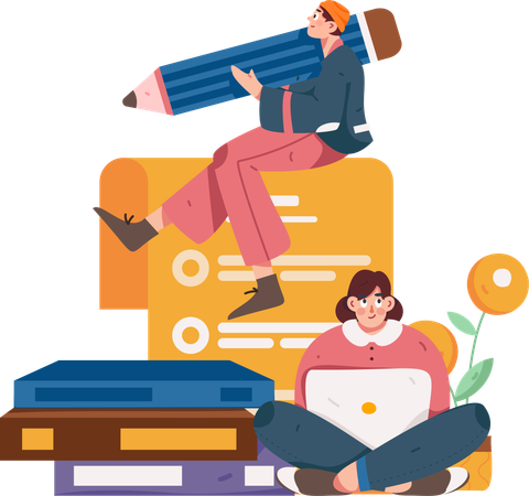 Girl and man doing E learning  Illustration