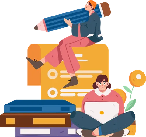 Girl and man doing E learning  Illustration