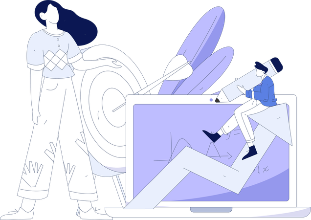 Girl and man doing E learning  Illustration