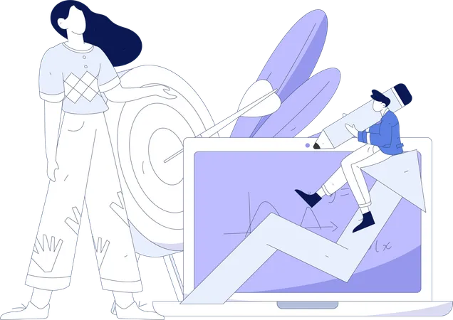 Girl and man doing E learning  Illustration