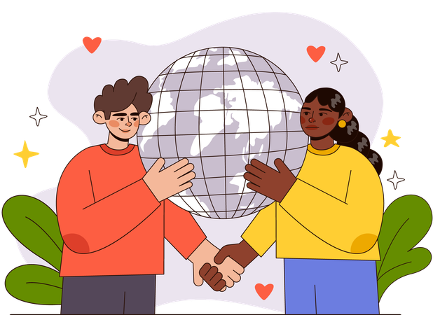 Girl and man doing global deal  Illustration