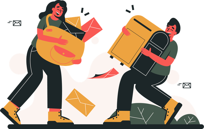 Girl and man doing  Mail Delivery Activities  Illustration