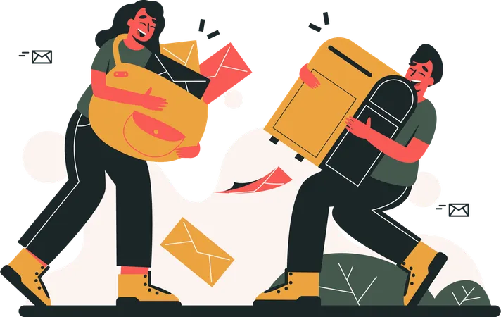 Girl and man doing  Mail Delivery Activities  Illustration