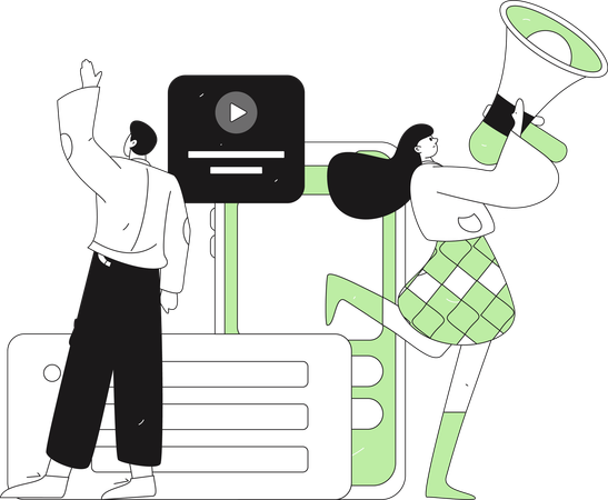 Girl and man doing media marketing  Illustration