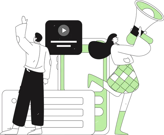 Girl and man doing media marketing  Illustration