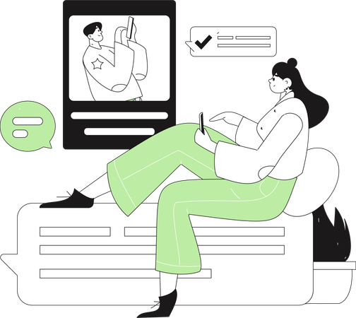 Girl and man doing mobile chatting  Illustration