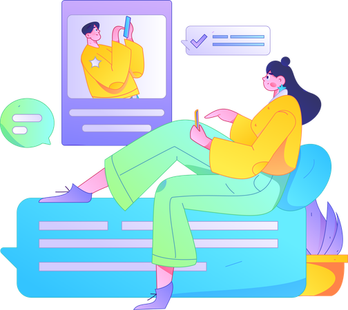 Girl and man doing mobile chatting  Illustration