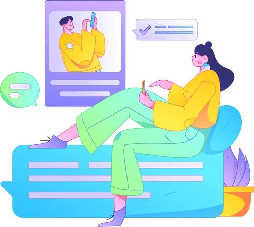 Girl and man doing mobile chatting  Illustration