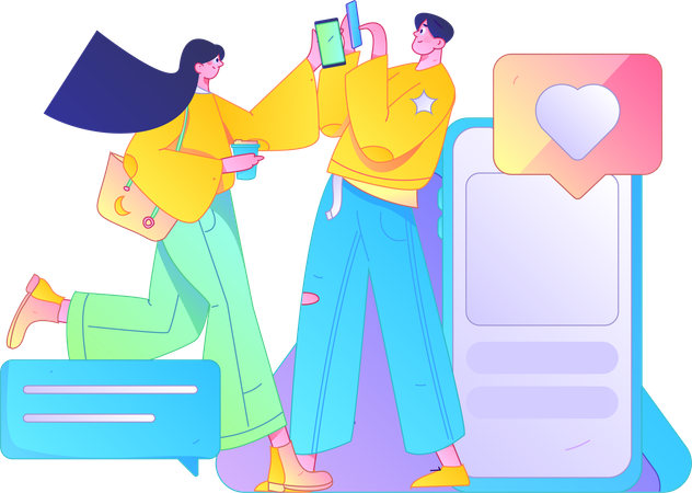 Girl and man doing mobile chatting  Illustration