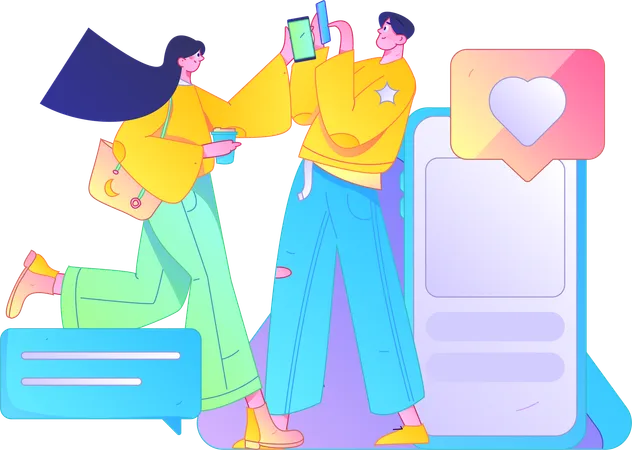 Girl and man doing mobile chatting  Illustration