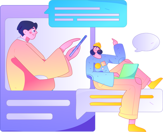 Girl and man doing mobile chatting  Illustration