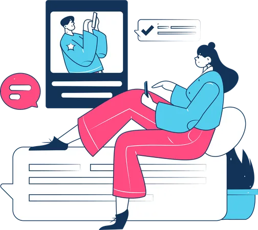 Girl and man doing mobile chatting  Illustration