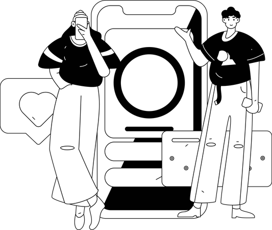 Girl and man doing mobile chatting while doing business analysis  Illustration