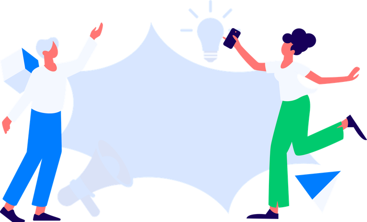 Girl and man doing mobile marketing  Illustration